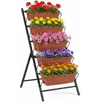 Costway 5-stufiges Hochbeet, vertikales Pflanzenbeet mit 5 Blumenkästen & Drainagelöchern, Vertikalbeet freistehend, Blumentreppe 57x71x115cm Rot