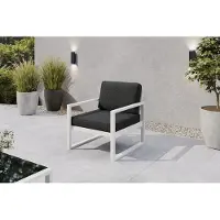 Margaret Hadas24 Gartensessel Outdoor Madera Lounge Sessel Gartenstuhl Terrasse Balkon wetterfest Metall Sitzbank mit Lehne, weiß, graubraun