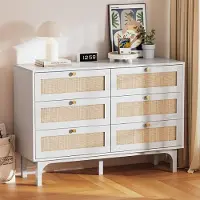 Alightup Kommode mit 6 Schubladen aus Rattan, Boho-Kommode für Schlafzimmer, 120 x 40 x 85cm