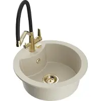 Mexen Diego 1-Becken-Granitspüle mit Mischbatterie Duo, Beige - 6512-69-671701-57-G