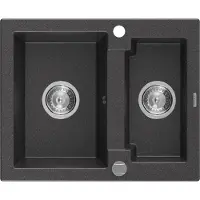 Mexen Carlos 1,5-Becken-Granitspüle 582 x 475 mm, Schwarz gesprenkelt, Siphon chrom - 6518581500-76