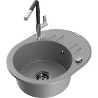 Mexen Kevin 1 Becken-Granitspüle mit Abtropffläche und Mischbatterie Flora, Grau - 6517-71-670401-07-B