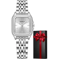 CIVO Damenuhr Eckig Analog Quarz Edelstahl Wasserdicht Armbanduhr für Frauen Elegante Rechteckige Uhr Geschenk Silber Gold
