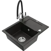 Mexen Enzo 1 Becken-Granitspüle mit Abtropffläche und Mischbatterie Duo, Schwarz/Gold metallisch - 6506-75-671701-07