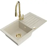 Mexen Pablo 1 Becken-Granitspüle mit Abtropffläche und Mischbatterie Savita, Beige - 6510-69-672601-50