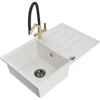 Mexen Bruno 1 Becken-Granitspüle mit Abtropffläche und Mischbatterie Duo, Weiß - 6513-20-671701-57-B