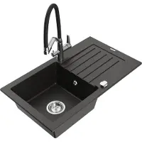 Mexen Pablo 1 Becken-Granitspüle mit Abtropffläche und Mischbatterie Duo, Schwarz/Gold metallisch - 6510-75-671701-07