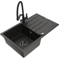 Mexen Bruno 1 Becken-Granitspüle mit Abtropffläche und Mischbatterie Duo, Schwarz/Gold metallisch - 6513-75-671701-70-B