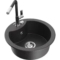 Mexen Diego 1-Becken-Granitspüle mit Mischbatterie Flora, Schwarz gesprenkelt - 6512-76-670401-07