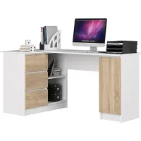 Akord Linker Eckschreibtisch 3 Schubladen 1 Schrank Weiß/Sonoma-Eiche 155X85X77 Cm