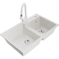 Mexen Tomas 2-Becken-Granitspüle mit Mischbatterie Elia, Weiß - 6516-20-670101-20