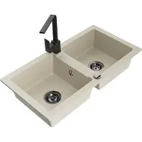 Mexen Mario 2-Becken-Granitspüle mit Mischbatterie Rita, Beige - 6504-69-670300-70