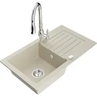 Mexen Pablo 1 Becken-Granitspüle mit Abtropffläche und Mischbatterie Savita, Beige - 6510-69-672601-00