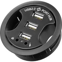 Goobay 3-fach USB 2.0 Hi-Speed Einbau-HUB/Verteiler + Audio, zum Einbau in 60 mm Tischdurchführungen mit Audio-Anschluss