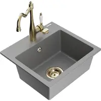 Mexen Milo 1-Becken-Granit-Spüle mit Mischbatterie Carla, Grau - 6505-71-670700-50