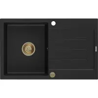 Mexen Bruno Granitspüle mit einem Becken und einer Abtropffläche 795 x 495 mm, Schwarz, Siphon Gold - 6513791010-77-G