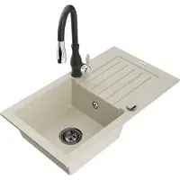 Mexen Pablo 1 Becken-Granitspüle mit Abtropffläche und Mischbatterie Savita, Beige - 6510-69-672601-70