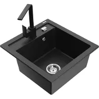 Mexen Vito 1-Becken-Granit-Spüle mit Mischbatterie Rita, Schwarz/Silbermetallic - 6503-73-670300-70