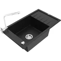 Mexen Elias 1 Becken-Granitspüle mit Abtropffläche und Mischbatterie Rita, Schwarz - 6511-77-670300-00