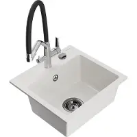 Mexen Milo 1-Becken-Granitspüle mit Mischbatterie Duo, Weiß - 6505-20-671701-07-B