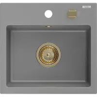 Mexen Milo 1-Becken-Granit-Spüle 435 x 410 mm, Grau, Siphon Gold - 6505441000-71-G