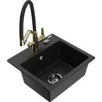 Mexen Milo 1-Becken-Granitspüle mit Mischbatterie Duo, Schwarz - 6505-77-671701-57-B