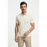 Gant Beige Polo mit 2 Knöpfen, normale Passform, bedruckt