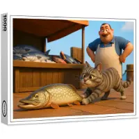 Raxxa Premium-Puzzle "Dieser Fisch gehört mir - Katze mit Hecht", 1000 Teile