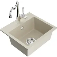 Mexen Milo 1-Becken-Granit-Spüle mit Mischbatterie Carla, Beige - 6505-69-670700-00