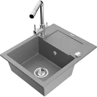 Mexen Enzo 1 Becken-Granitspüle mit Abtropffläche und Mischbatterie Duero, Grau - 6506-71-671600-00