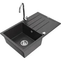 Mexen Bruno 1 Becken-Granitspüle mit Abtropffläche und Mischbatterie Telma, Schwarz gesprenkelt - 6513-76-670200-00