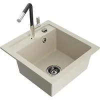 Mexen Vito 1-Becken-Granit-Spüle mit Mischbatterie Flora, Beige - 6503-69-670401-07-B