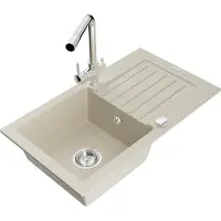 Mexen Pablo 1 Becken-Granitspüle mit Abtropffläche und Mischbatterie Duero, Beige - 6510-69-671600-00