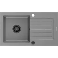 Mexen Pablo Granitspüle mit einem Becken und einer Abtropffläche 752 x 436 mm, Grau, Siphon Schwarz - 6510751010-71-B