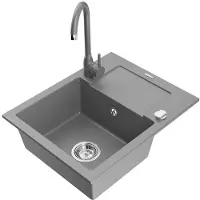 Mexen Enzo 1 Becken-Granitspüle mit Abtropffläche und Mischbatterie Telma, Grau - 6506-71-670200-71