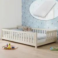KIDS Collection Kinderbett Bodenbett mit Rausfallschutz Lattenrost und Matratze Montessori Bett Bed Gitterbett Kinder Jugendbett Einzelbett | 120x200 cm | Baumwolle