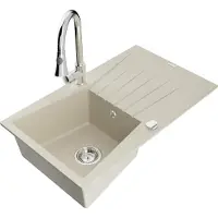 Mexen Cesar 1 Becken-Granitspüle mit Abtropffläche und Mischbatterie Elia, Beige - 6514-69-670101-00