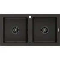 Mexen Mario 2-Becken-Granit-Spülbecken 820 x 436 mm, Schwarz/Gold metallisch, Siphon Schwarz - 6504822000-75-B