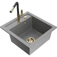 Mexen Vito 1-Becken-Granit-Spüle mit Mischbatterie Flora, Grau - 6503-71-670401-57-G