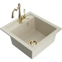 Mexen Vito 1-Becken-Granit-Spüle mit Mischbatterie Carla, Beige - 6503-69-670700-50