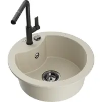 Mexen Diego 1-Becken-Granitspüle mit Mischbatterie Flora, Beige - 6512-69-670401-70-B