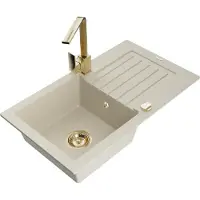 Mexen Pablo 1 Becken-Granitspüle mit Abtropffläche und Mischbatterie Rita, Beige - 6510-69-670300-50