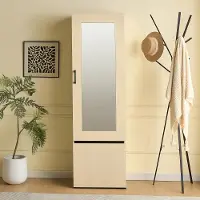 Aiorber Schmaler Garderobenschrank mit Spiegel und ausziehbarer Kleiderstange – Moderner Flurschrank, Eingangs- und Kleiderschrank aus MDF, platzsparender Garderobenschrank für Flur, Schlafzimmer und Wohnung