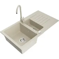 Mexen Matias 1,5-Becken-Granitspüle mit Abtropffläche und Mischbatterie Telma, Beige - 6502-69-670200-69