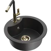 Mexen Diego 1-Becken-Granitspüle mit Mischbatterie Flora, Schwarz gesprenkelt - 6512-76-670401-57-G