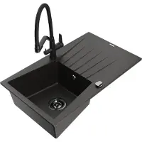 Mexen Cesar 1 Becken-Granitspüle mit Abtropffläche und Mischbatterie Duo, Schwarz/Gold metallisch - 6514-75-671701-70-B