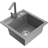 Mexen Vito 1-Becken-Granit-Spüle mit Mischbatterie Rita, Grau - 6503-71-670300-71