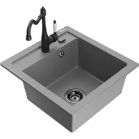Mexen Vito 1-Becken-Granit-Spüle mit Mischbatterie Carla, Grau - 6503-71-670700-70-B