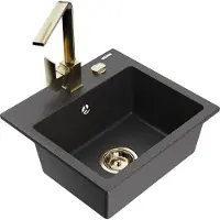 Mexen Milo 1-Becken-Granit-Spüle mit Mischbatterie Rita, Schwarz gesprenkelt - 6505-76-670300-50