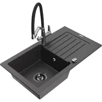 Mexen Pablo 1 Becken-Granitspüle mit Abtropffläche und Mischbatterie Duo, Schwarz gesprenkelt - 6510-76-671701-07-B